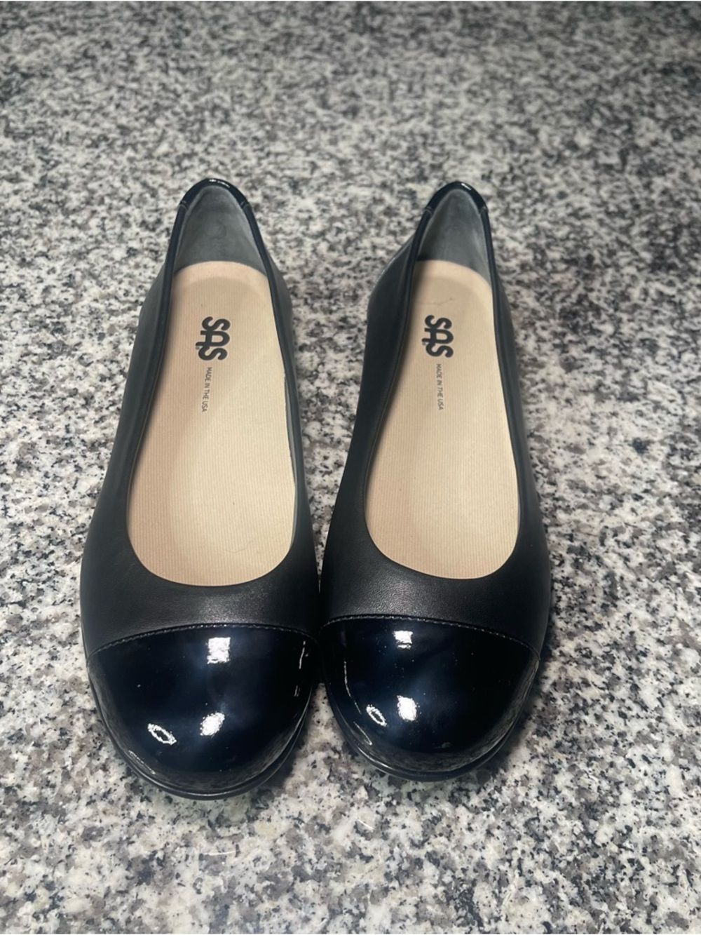 SAS Comfort Cap Toe Ballet Flats Black Leather Shoes Women's 8 Made In USA